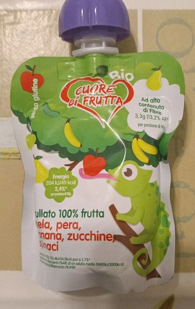 Frullato 100% frutta melaz, pera, banana, zucchine, spinaci