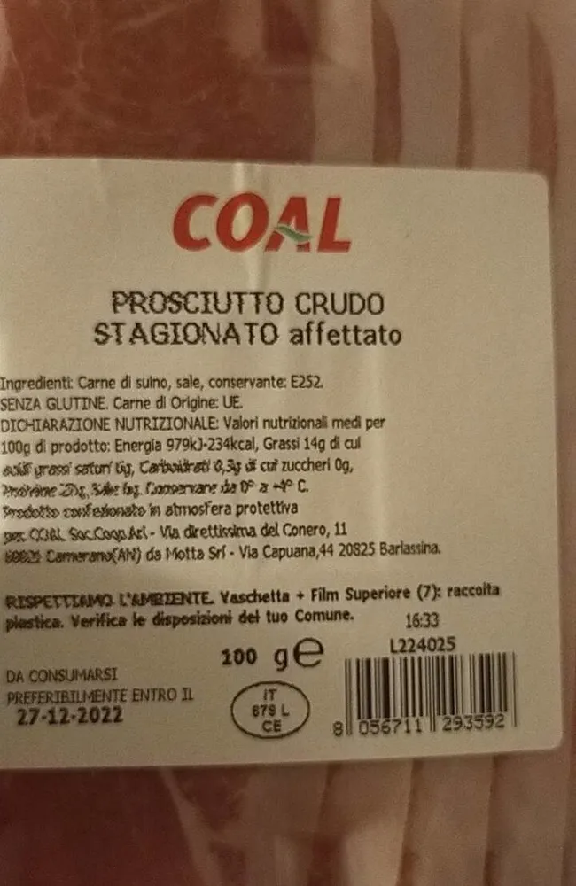 Prosciutto crudo stagionato affettato