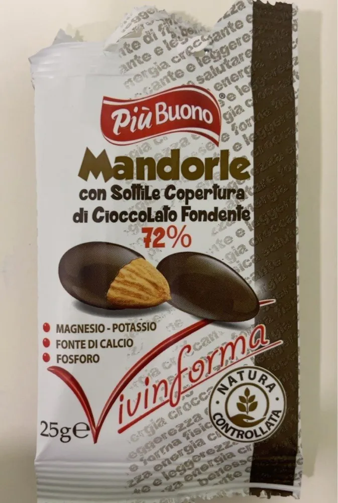 Mandorle con sottile copertura di cioccolato fondente 72%