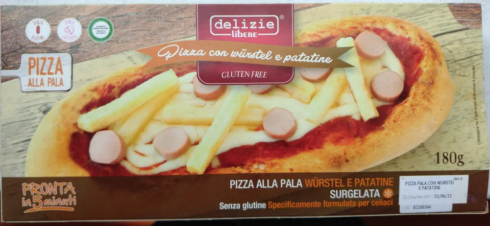 Pizza alla pala con würstel e patatine