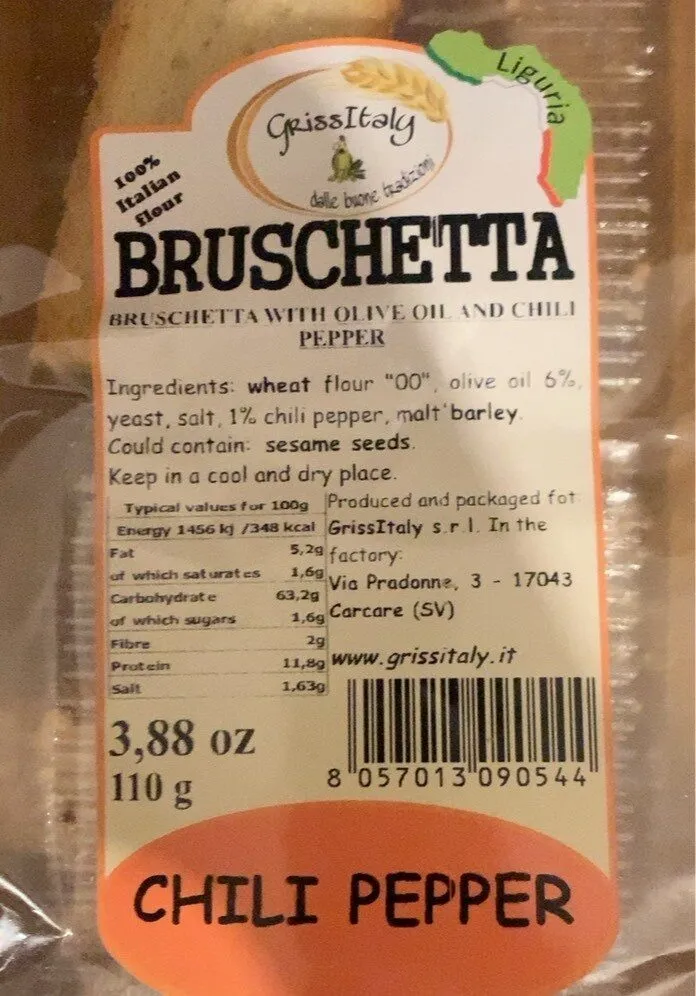 Bruschetta with olive oil and chili pepper