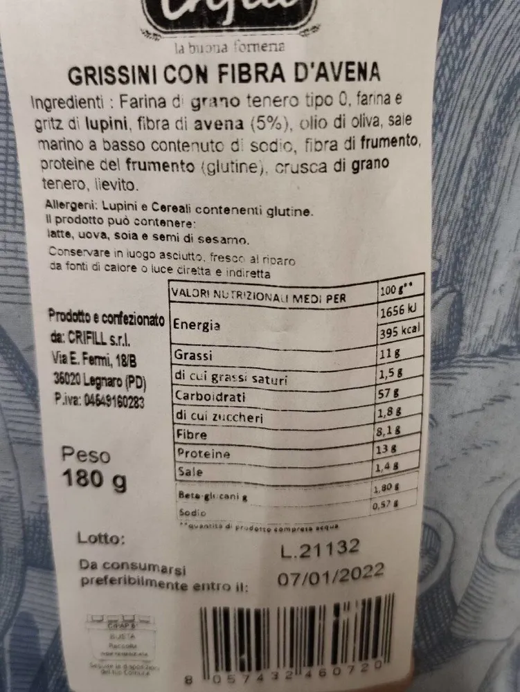 Grissini con fibra d'avena