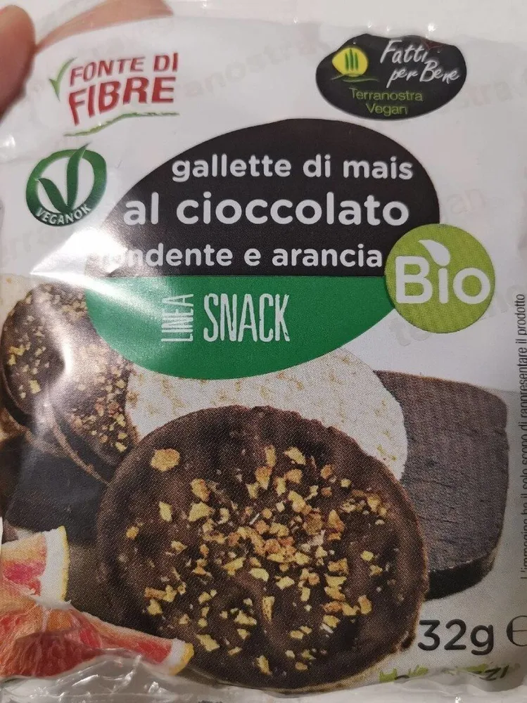 Gallette di mais al cioccolato fondente e arancia bio