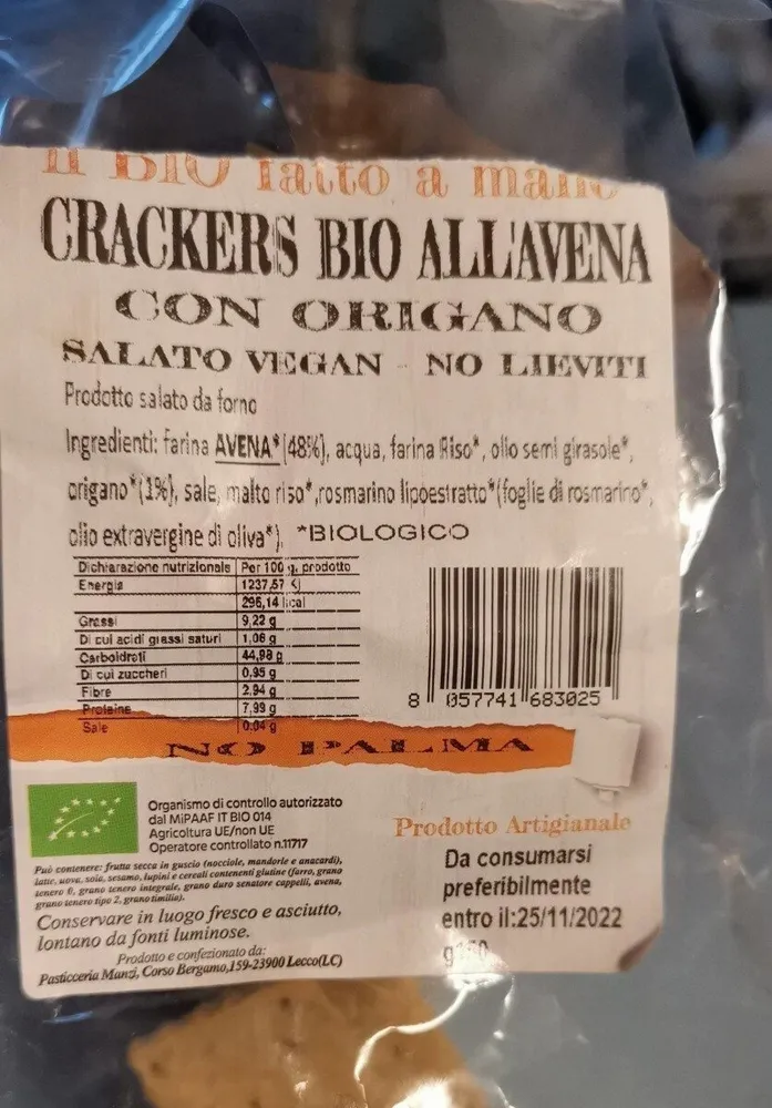 Cracker bio all'avena con origano