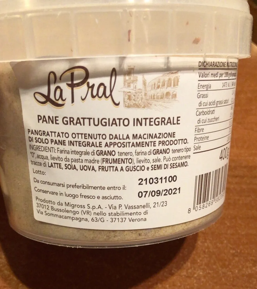Pane grattuggiato integrale