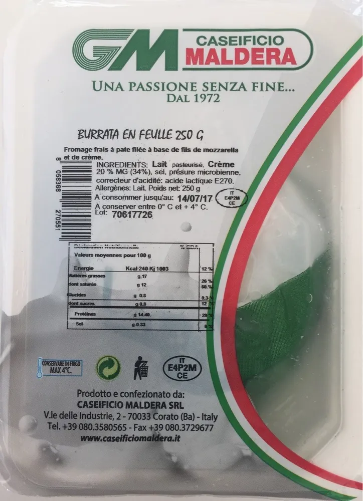 Burrata en feuille 250g