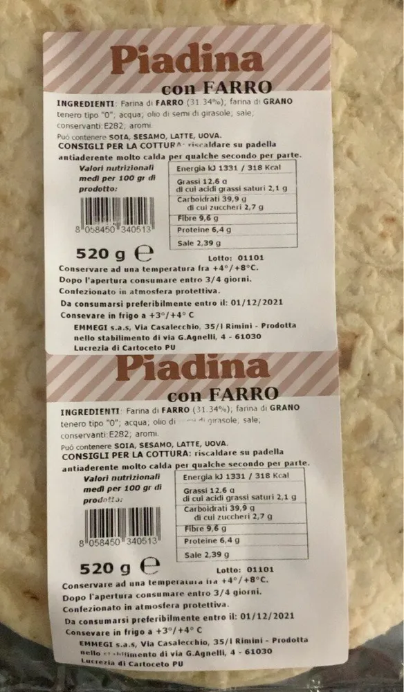 Piadina con farro