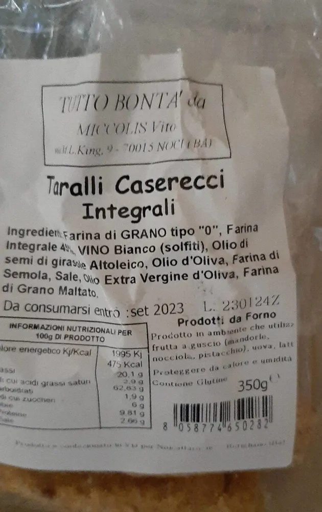 Taralli caserecci integrali