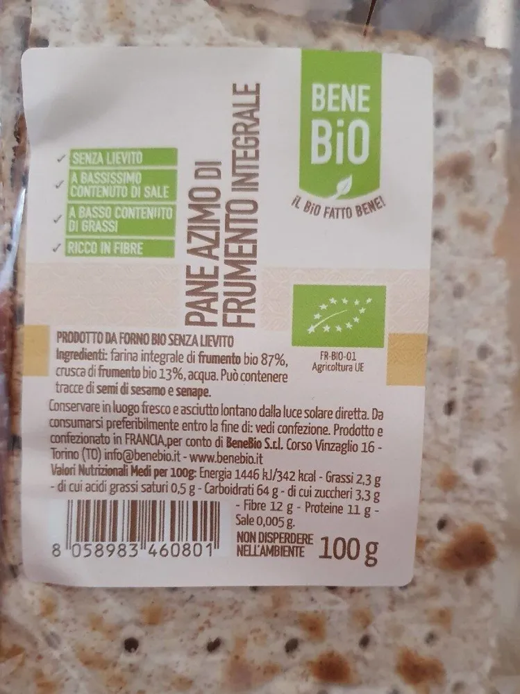 Pane azimo di frumento integrale