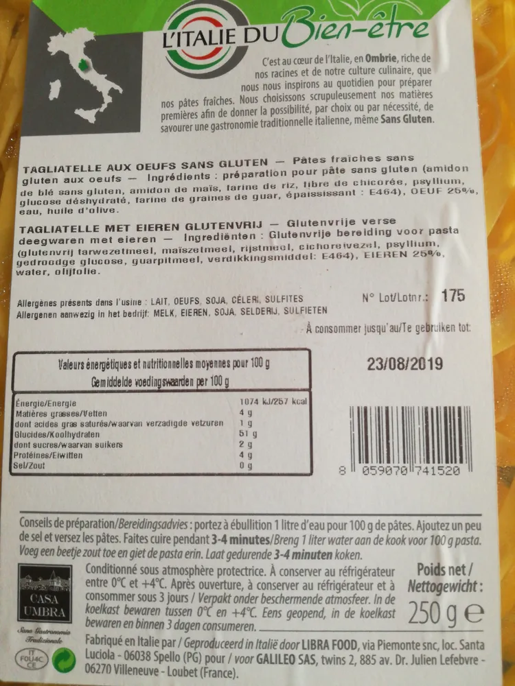 tagliatelles aux œufs sans gluten