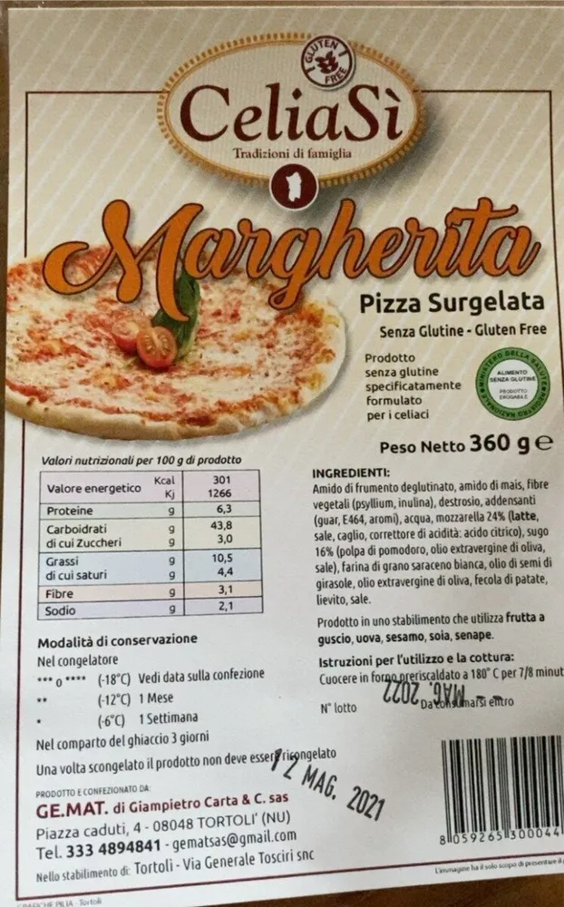 Margherita pizza surgelata