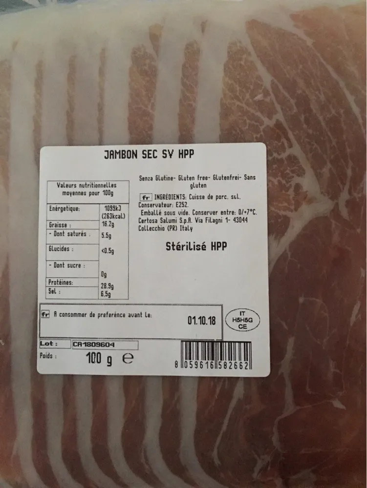 Jambon sec sv hpp
