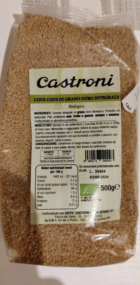 Cous cous di grano duro integrale