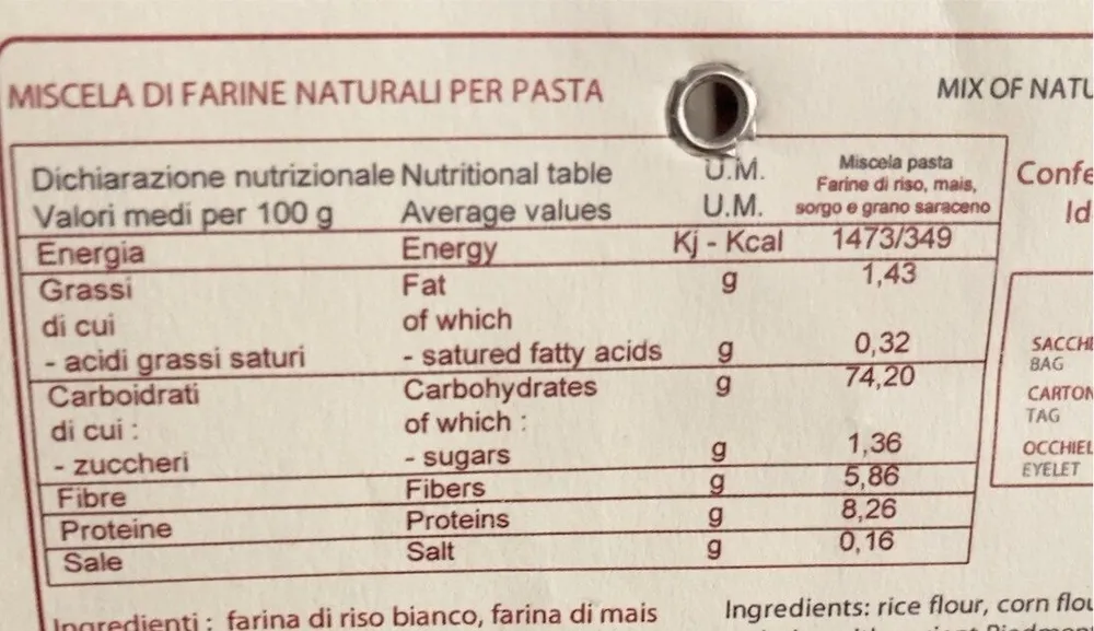 Miscela di farine naturali pasta