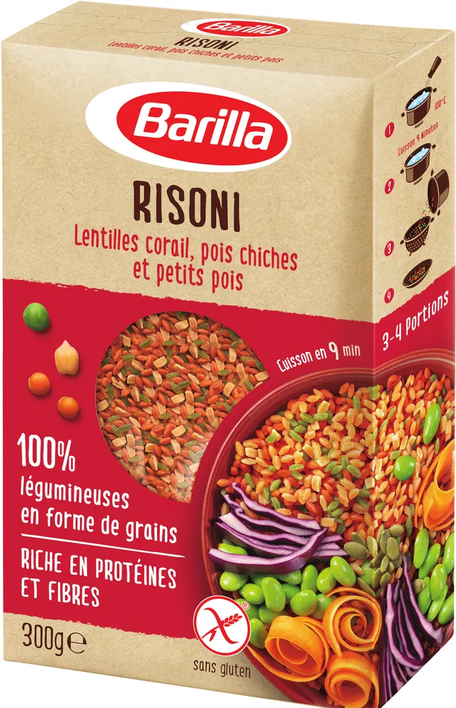 Risoni lentilles corail pois chiches et petits pois