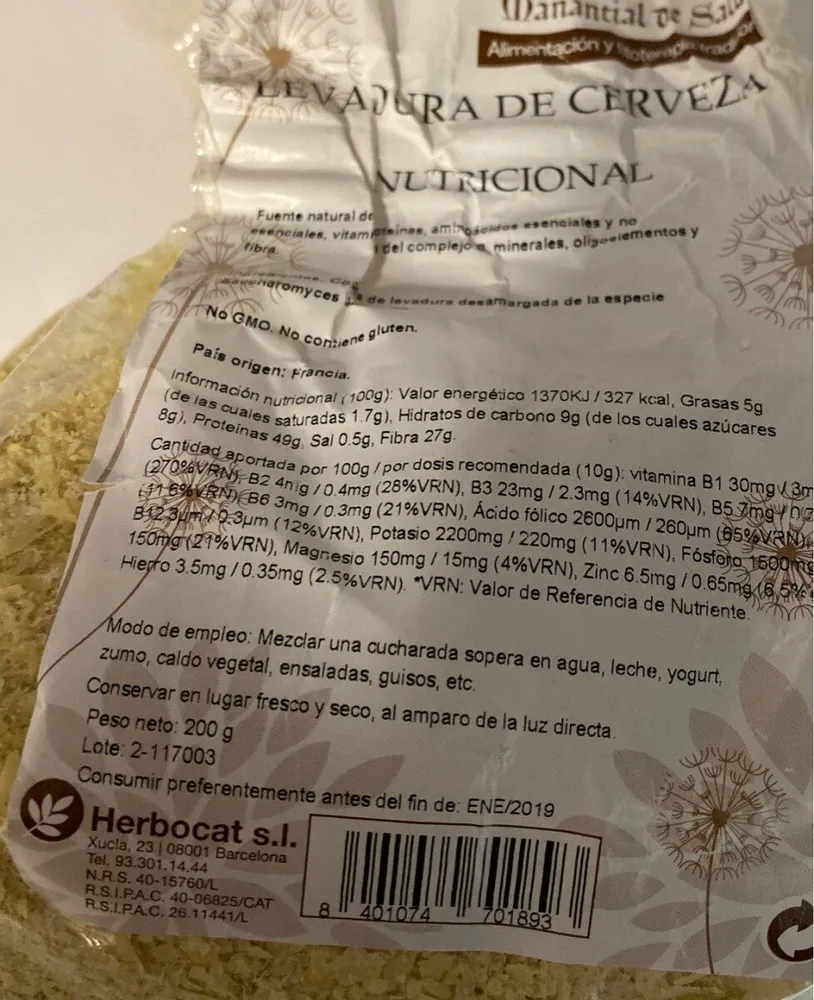 Levadura cerveza nutricional
