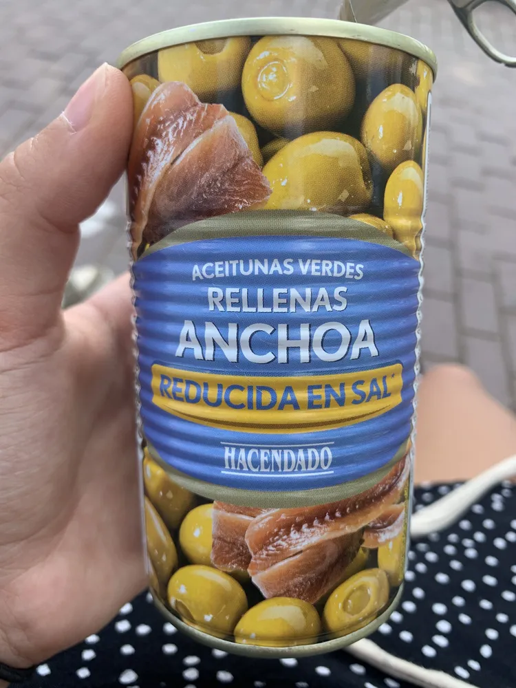 Aceitunas verdes rellenas de anchoa reducida en sal