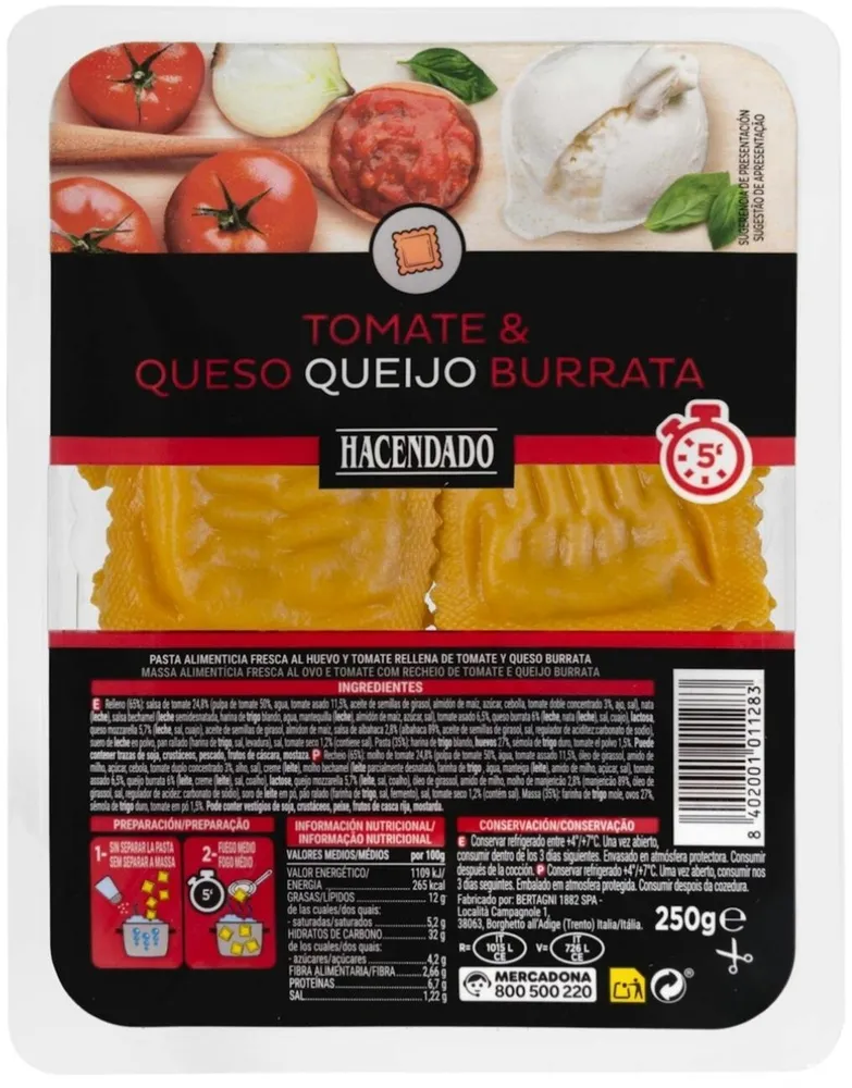 Ravioli Tomate y Queso Burrata