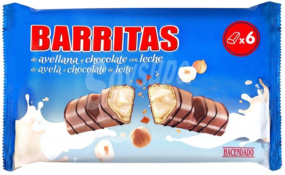 Barritas de barquillo con relleno de avellana