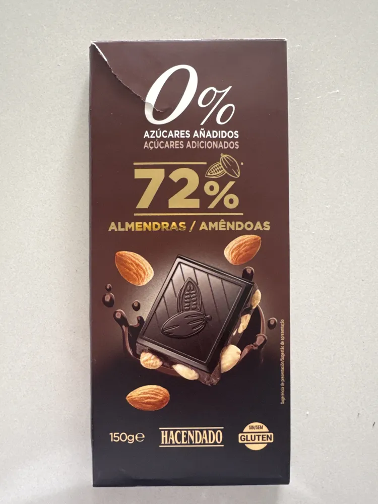 Chocolate negro 72% cacao con almendras enteras