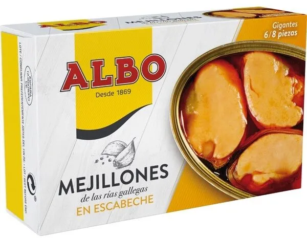 Mejillones en escabeche grandes de las rías gallegas 6-8 piezas lata 72 g