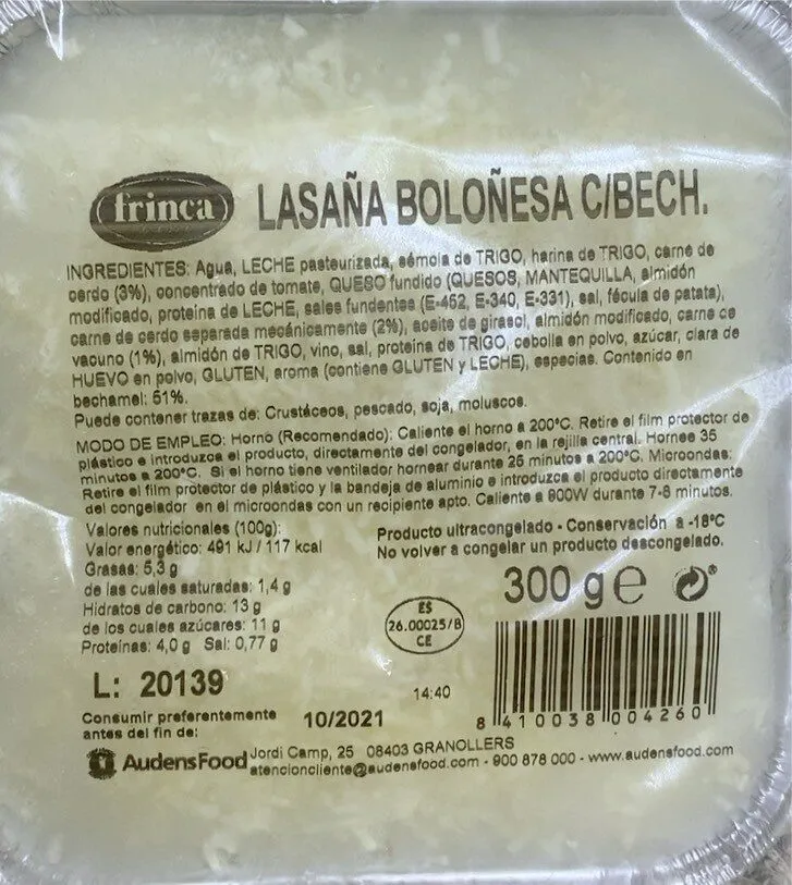 Lasaña boloñesa c/bech