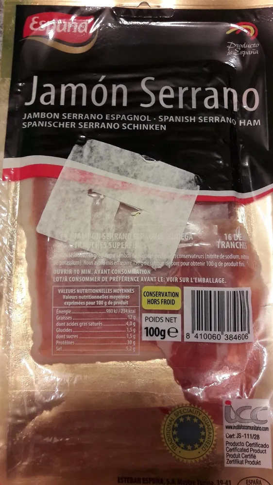 Lonchas Espu¥a Jamon Curado 100 GRS