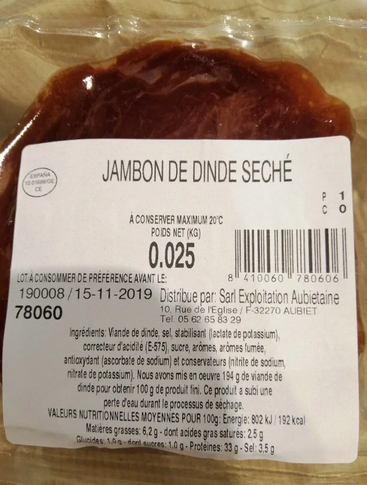 Jambon de dinde séché