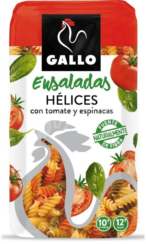 Hélices con tomate y espinacas