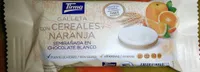 Galleta con cereales y naranja semibañada en chocolate blanco