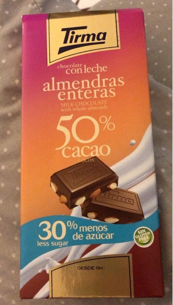 Chocolate con almendras enteras 0%