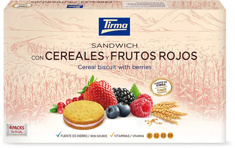 Sandwich con cereales y frutos rojos