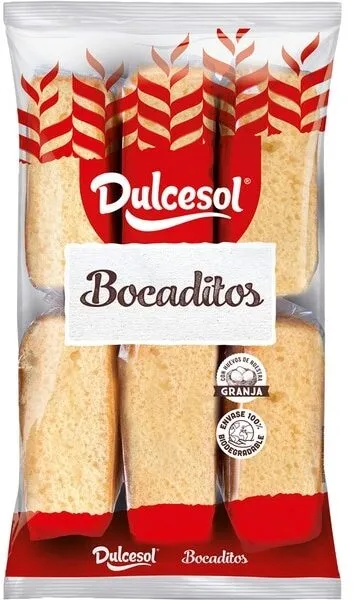 Bocaditos de bizcocho sin aceite de palma envasados de
