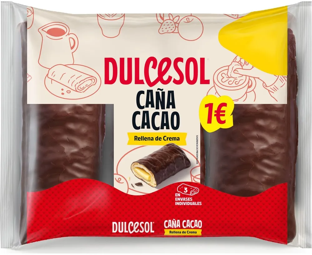Caña bañada en crema rellenada de cacao