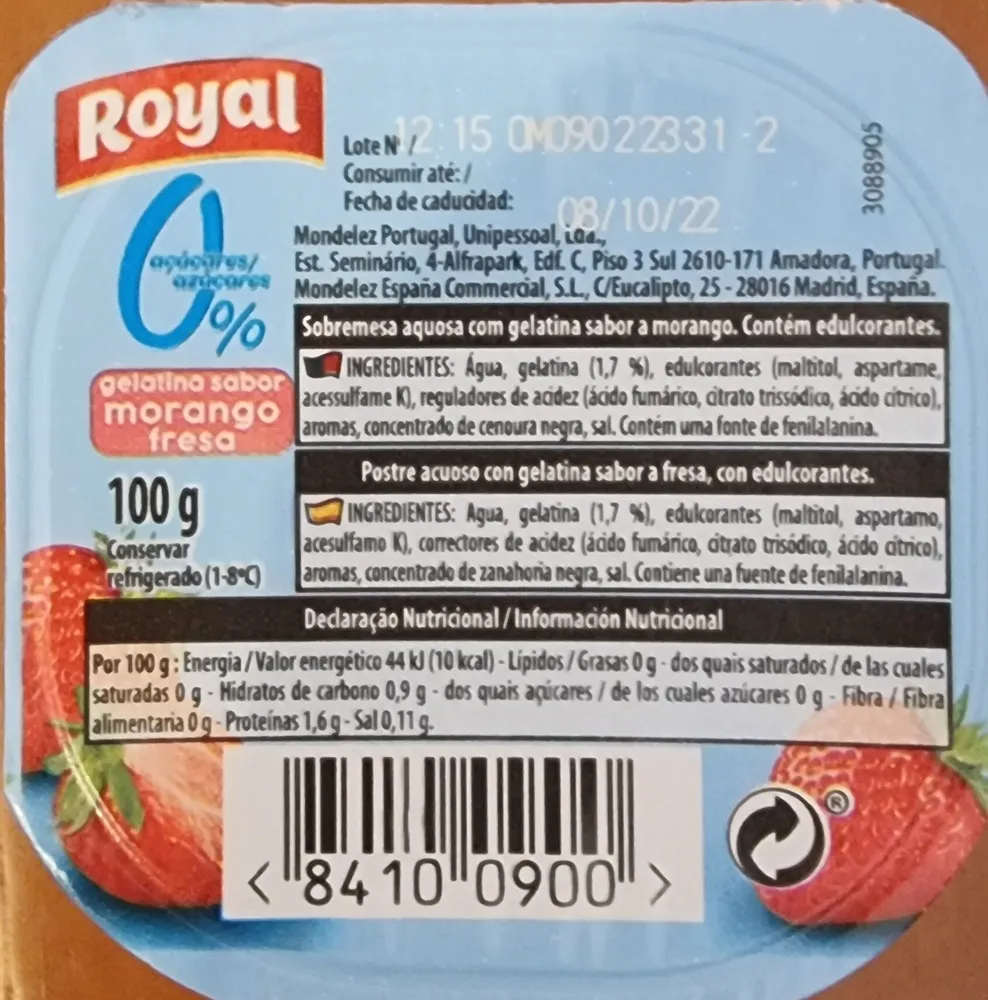 Gelatina sabor Morango