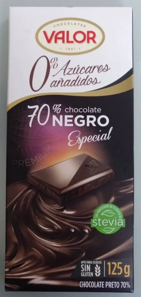 Chocolate negro 70% cacao 0% azúcares