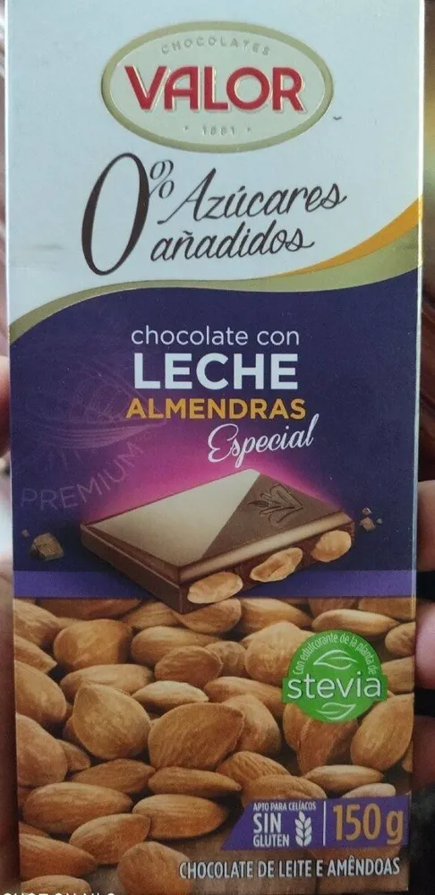 Chocolate con leche almendras 0% azúcares añadidos