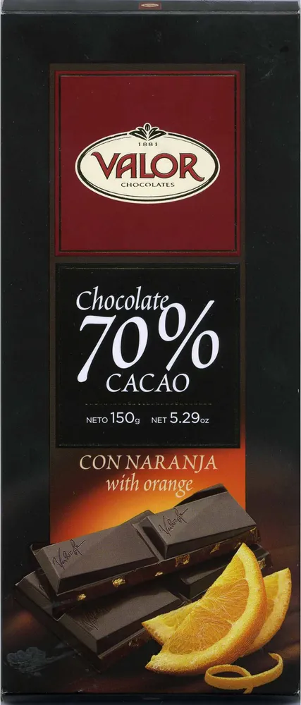 Chocolate negro 70% cacao con naranja
