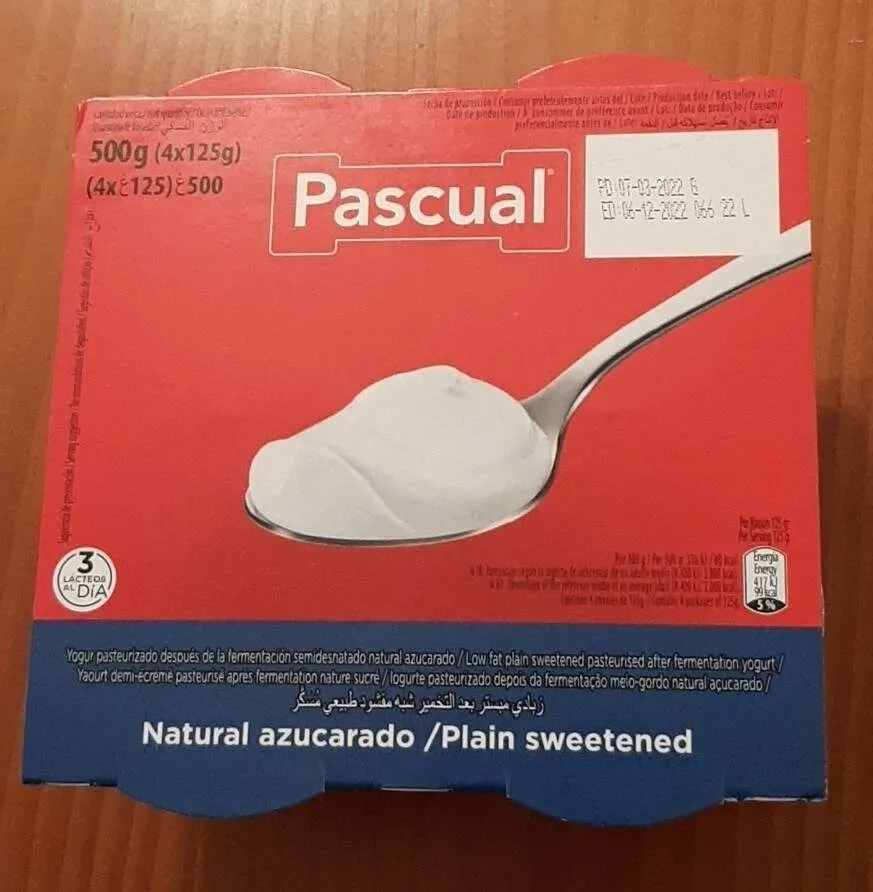 Yogur Natural Azucarado Pasteurizado