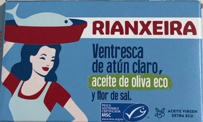 Ventresca de atún claro, aceite de oliva eco y flor de sal