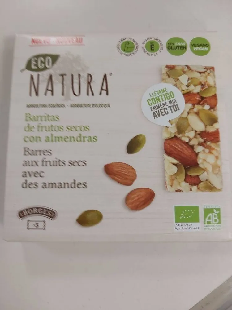 Barritas de frutos secos con almendras