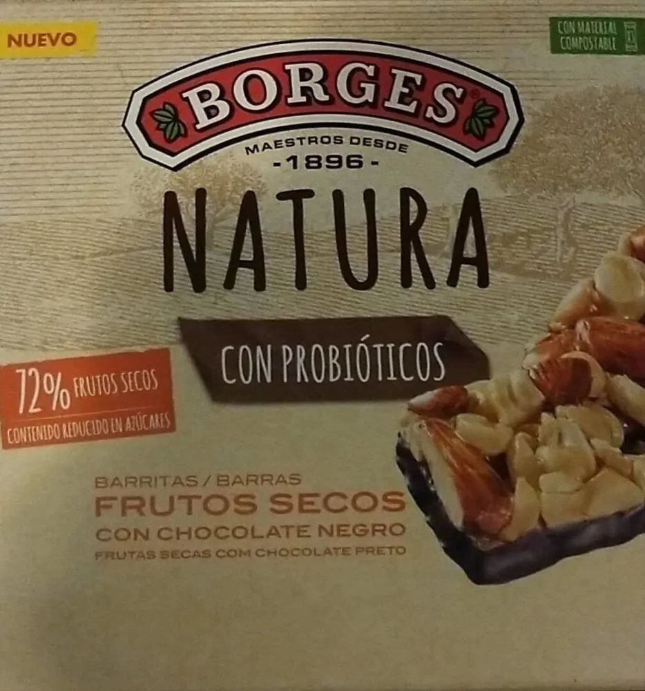 Barritas frutos secos con chocolate negro