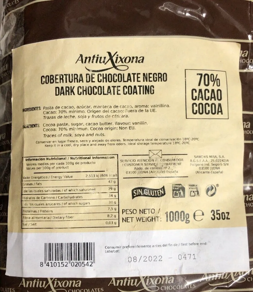 Cobertura de chocolate negro