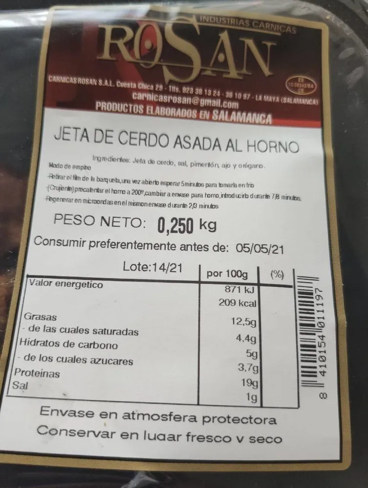 Jeta de cerdo asada