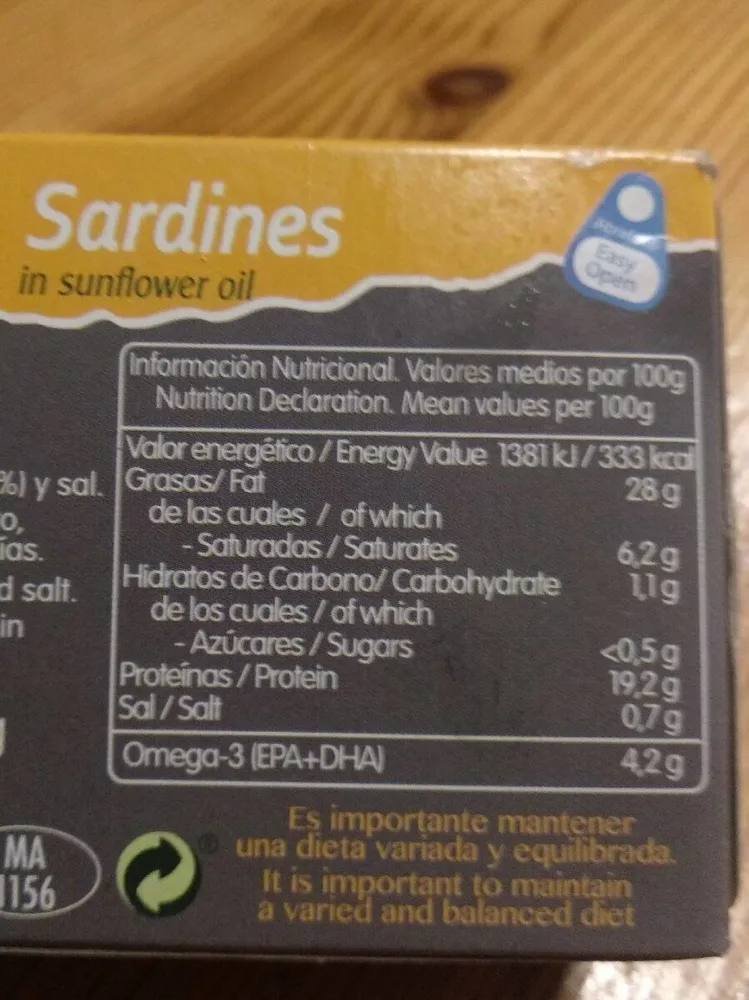 Sardinas en aceite de girasol