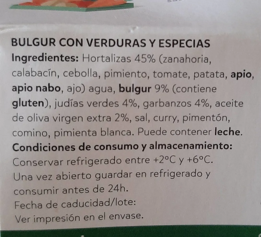 Verduras con trigo bilgur