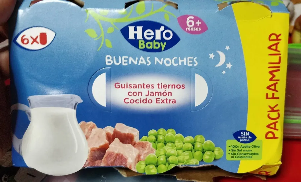 Buenas noches guisantes tiernos con jamón cocido extra