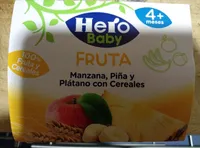Fruta manzana, piña y platano con cereales