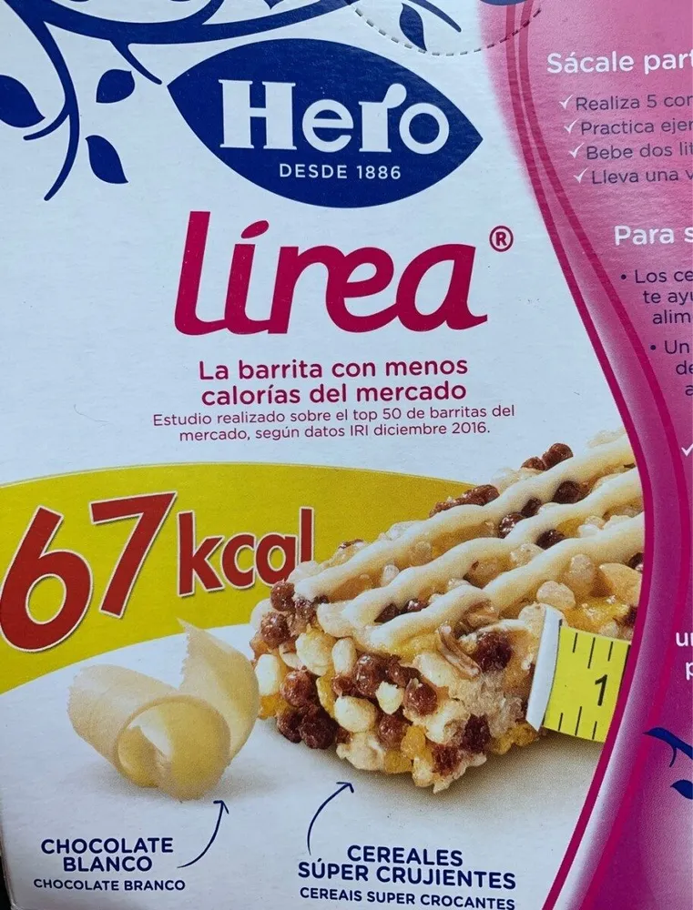 Línea barrita de chocolate blanco y cereales