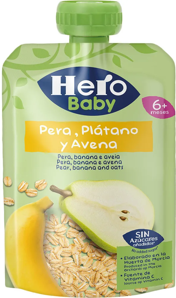 Fruta triturada pera, plátano y avena